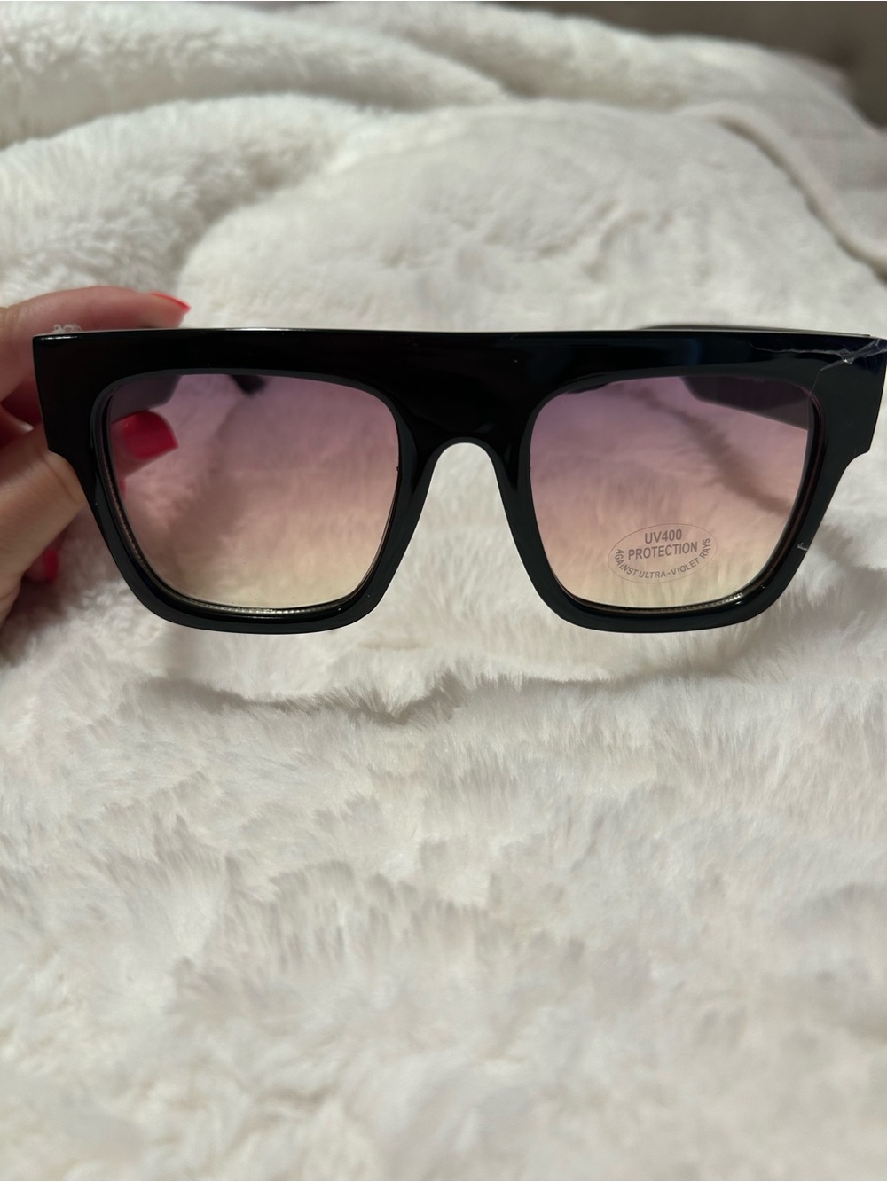 Fashion Nova Black Frame Sunglasses with Pink Gradient Lenses